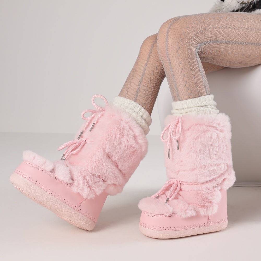 Waterproof Winter Boot - Женские пушистые ботинки с круглым носком,
